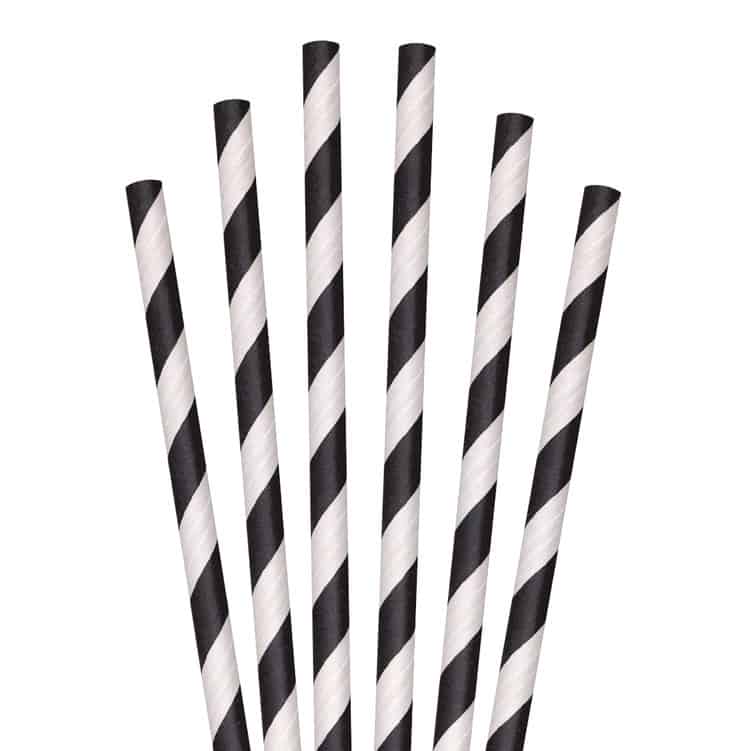 7.75" Standard Black Stripe Paper Straw, Unwrapped