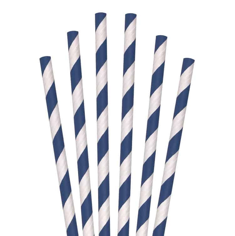 7.75" Standard Navy Stripe Paper Straw, Unwrapped