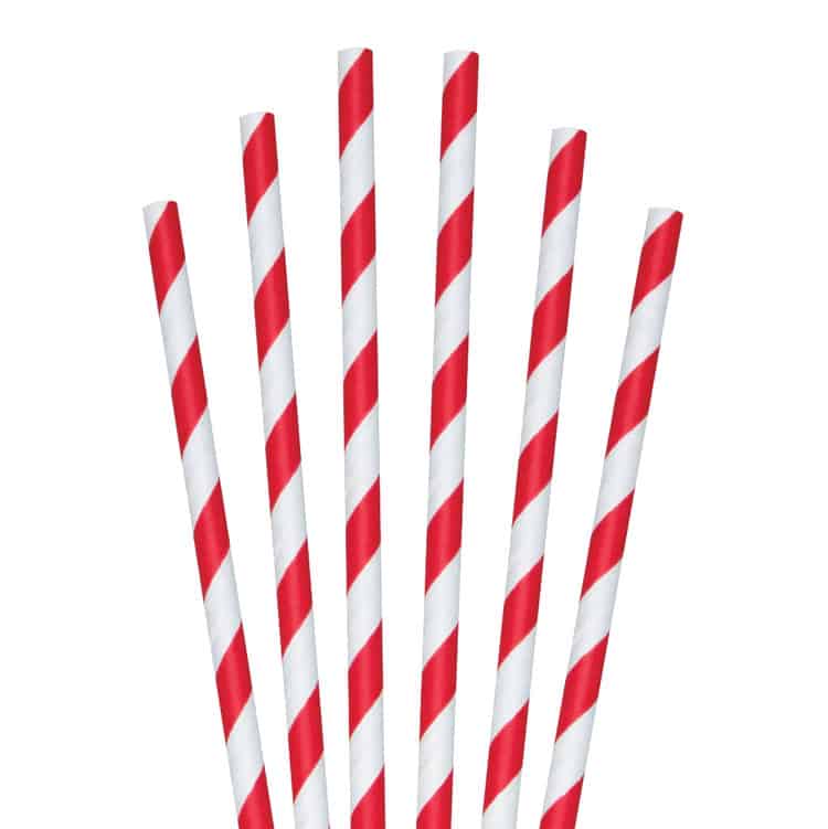 5.75" Cocktail Red Stripe Paper Straw, Unwrapped