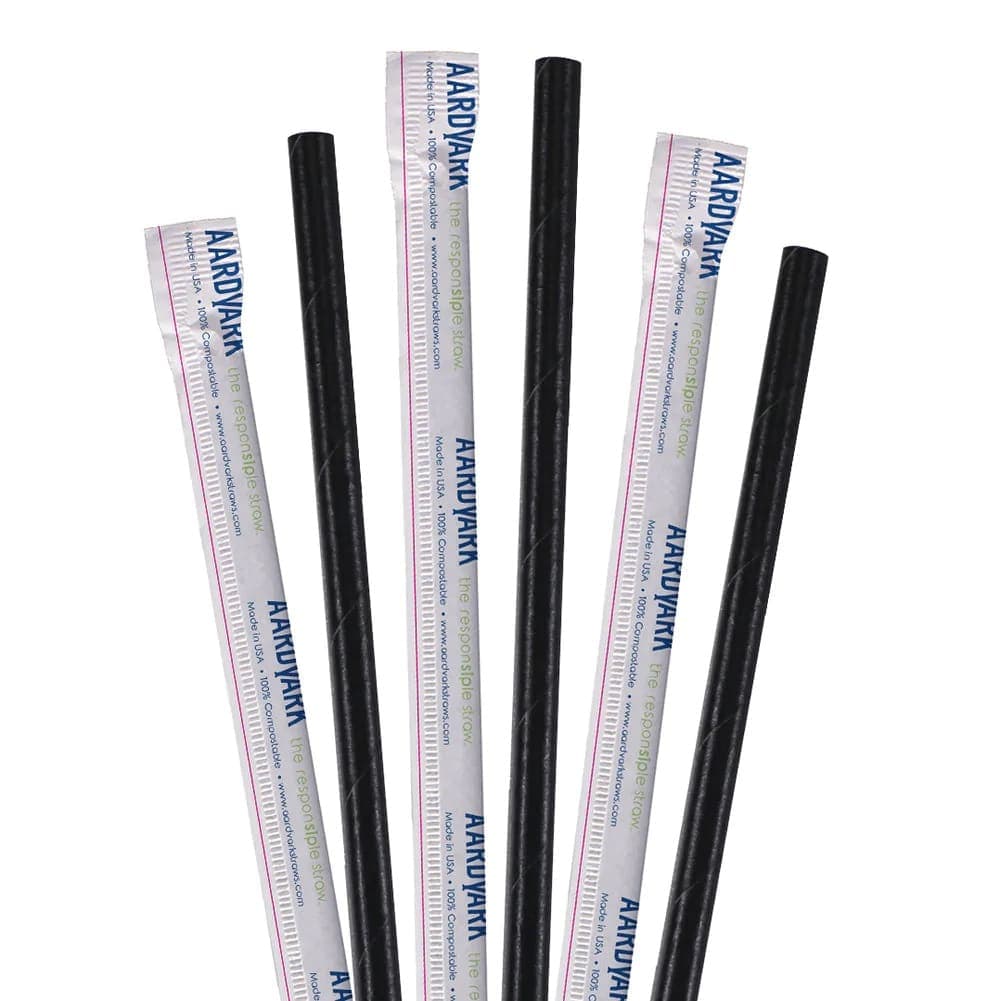 7.75" Standard Solid Black Paper Straw, Wrapped