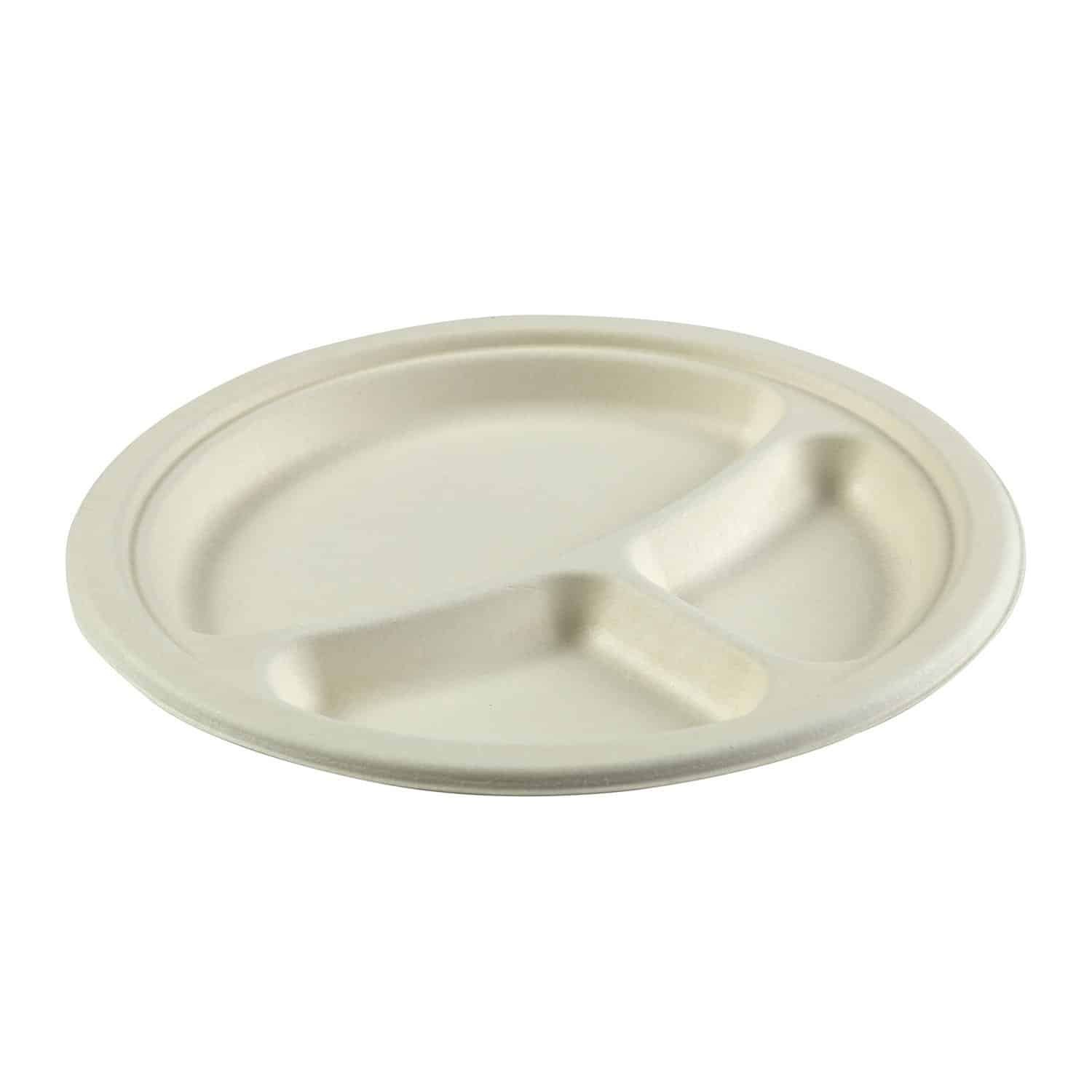 9″ Round Fiber Plate, 3-Compartment (500/CS)