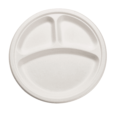10" Round Fiber Plate, White, 3-Compartment (500/case)