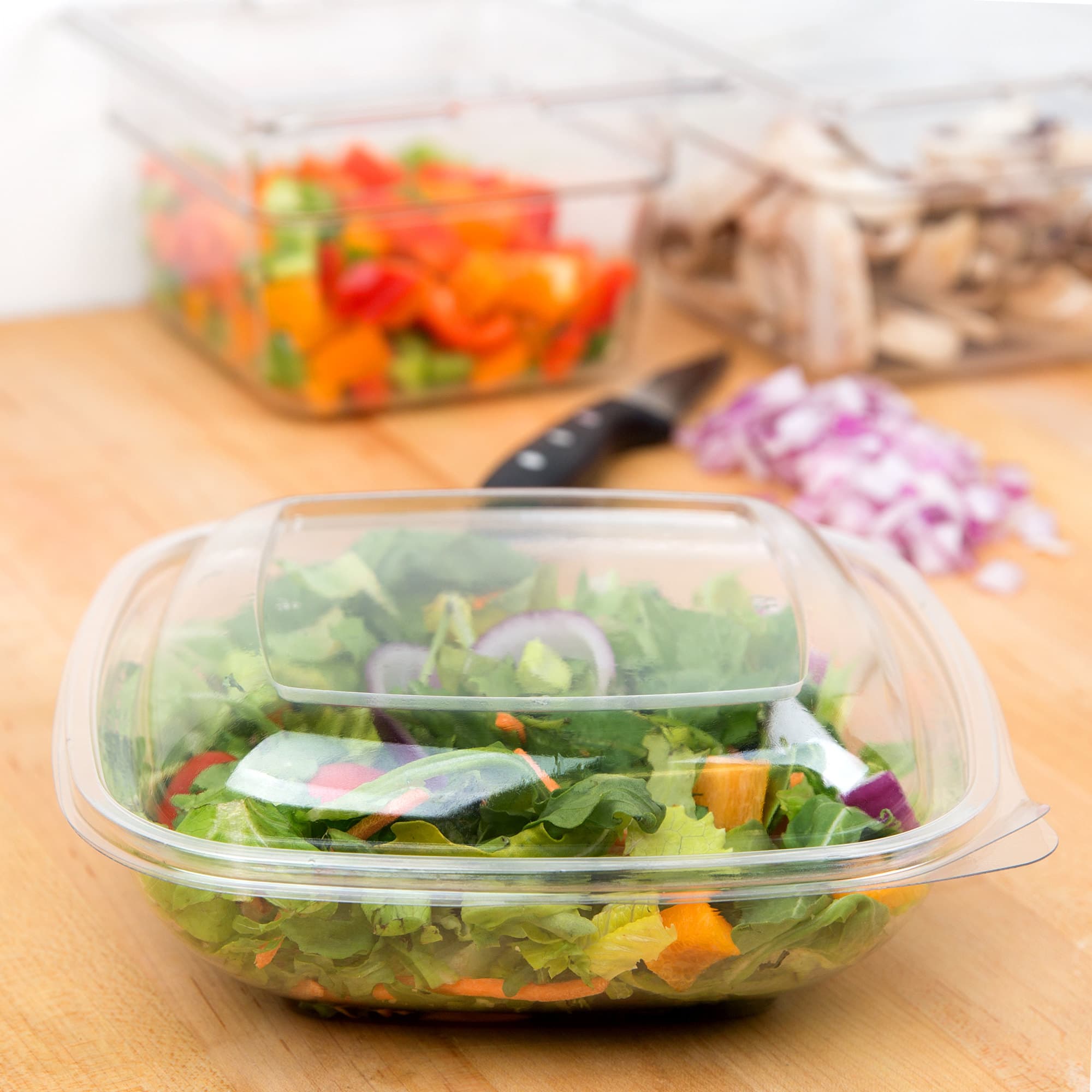 Dome PET Lid - fits 24-48 oz Square PET Bowls - Image 5