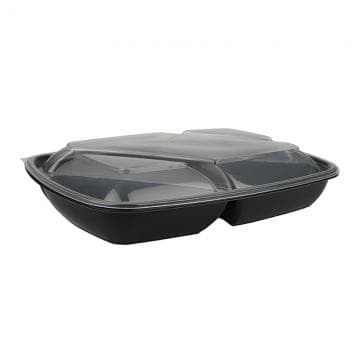 35 oz PP Rectangle Container with Dome Lid, 3-Compartment