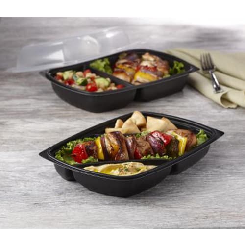 35 oz PP Rectangle Container with Dome Lid, 3-Compartment - Image 4