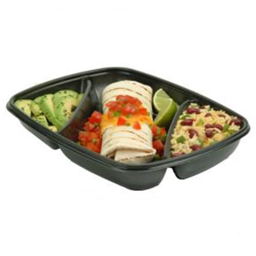 35 oz PP Rectangle Container with Dome Lid, 3-Compartment - Image 6