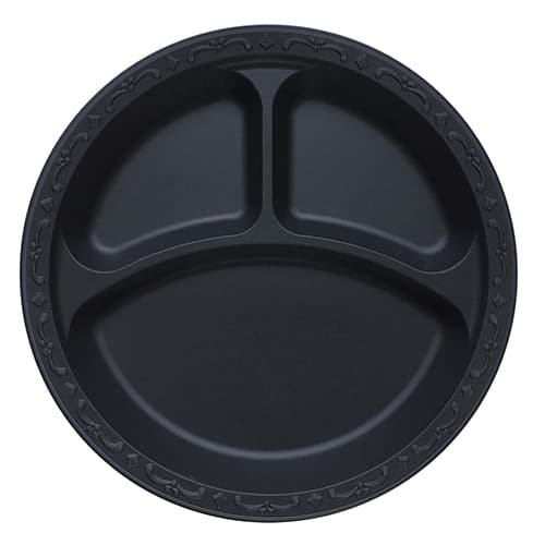 10" Round MFPP Plate, Black, 3-Compartment - Image 2