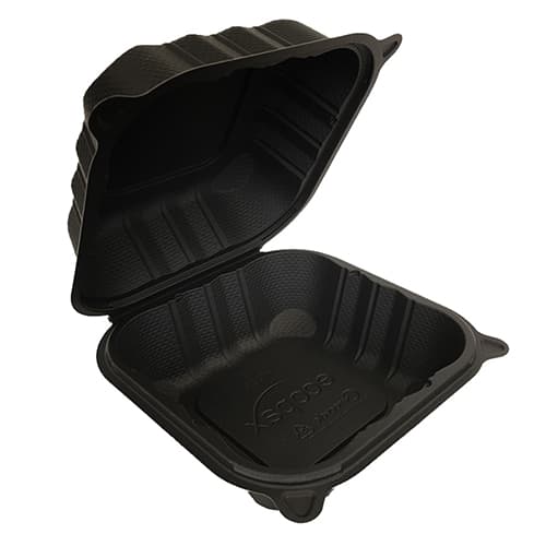 6" x 6" x 3" Black MFPP Clamshell, 1-Compartment - Image 2