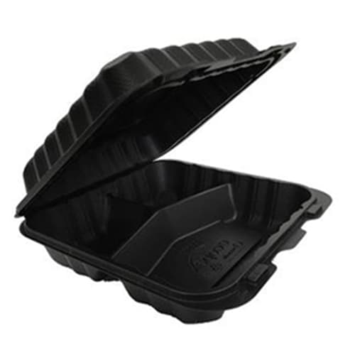 9" x 9" x 3" Black MFPP Clamshell, 3-Compartment - Image 2