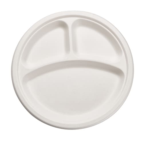 10" Round Fiber Plate, 3-Compartment