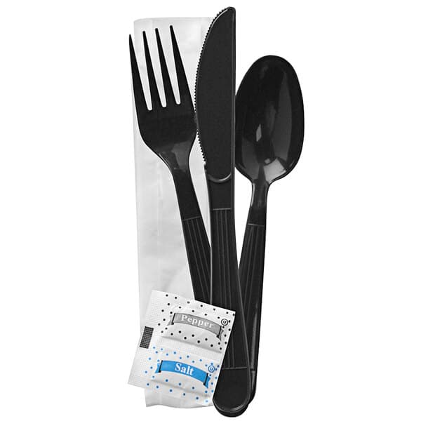 Individually Wrapped Plastic Cutlery Kit - Fork, Knife, Spoon, Napkin, Salt, Pepper - Image 2