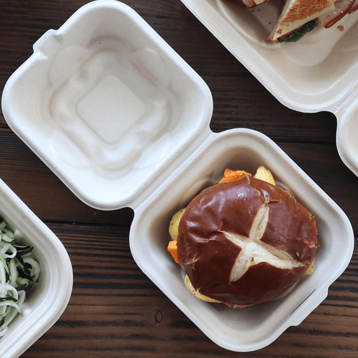 6" x 6" x 3" Fiber Clamshell, 1-Compartment - Image 6