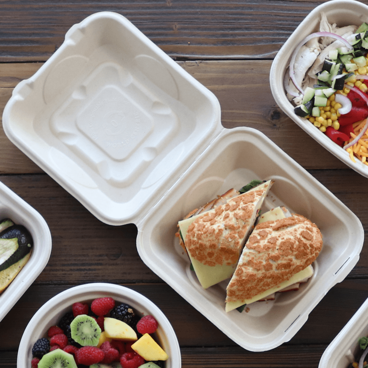 8" x 8" x 3" Fiber Clamshell, 1-Compartment - Image 6