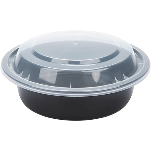 16 oz Black Round Polypropylene Container with Lid - Combo Pack