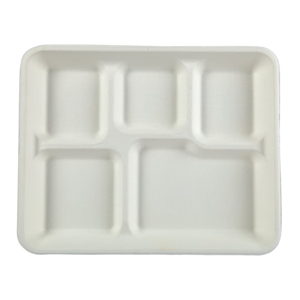 AmerCare Royal 5 Compartment White Value Lunch Trays, 4/125