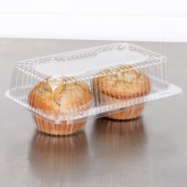 Polar Pak 2 Compartment Hinged Clear Muffin Takeout Container