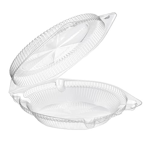 Inline 10" Clear Hinged Pie Container with Low Dome Lid