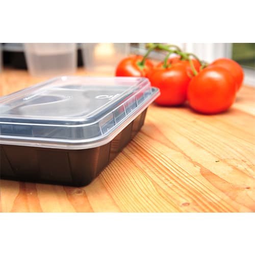 28 oz. Black 8.7" x 6" x 2" Rectangle Microwavable Heavy Weight Container with Lid