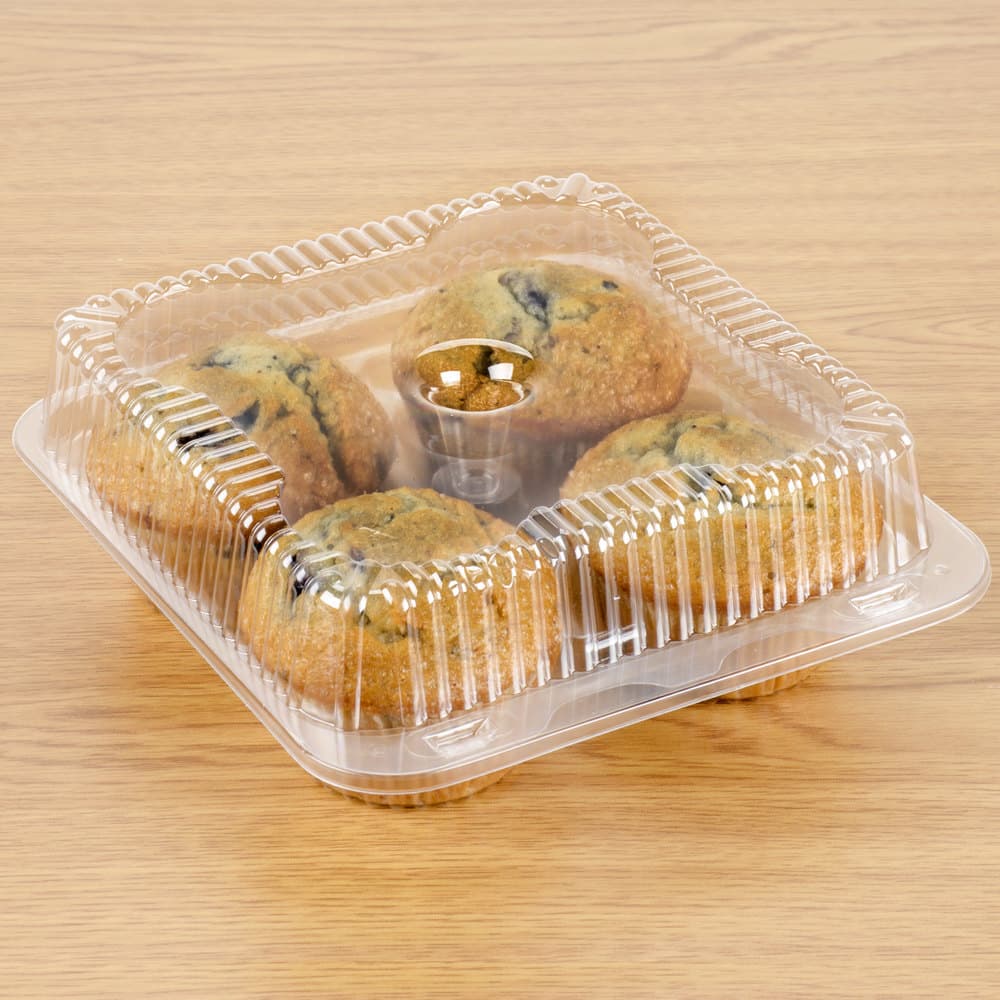 Polar Pak 4 Compartment Clear OPS Hinged Cupcake / Muffin Container