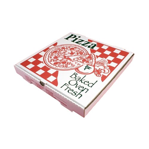 14" x 14" x 2" White "Baked Oven Fresh" Corrugated Pizza Box