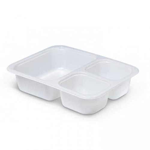 Sabert White 26 oz. Three-Compartment Medium Rectangle Tray (18-4-4 oz.)