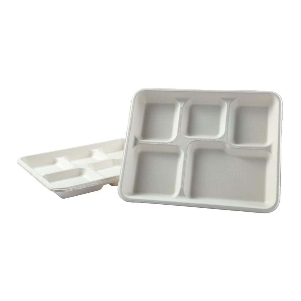 AmerCare Royal 5 Compartment White Value Lunch Trays, 4/125 - Image 3