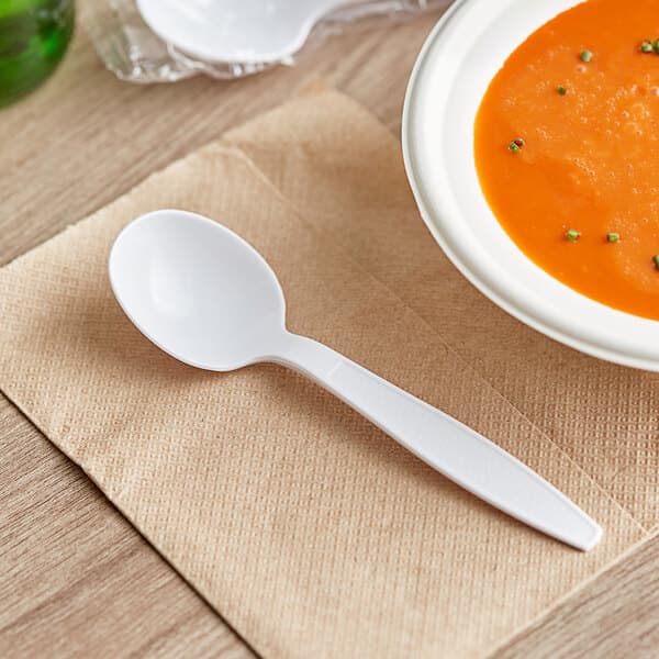 Berk Individually Wrapped White Heavy Weight Plastic Soup Spoon - Image 3