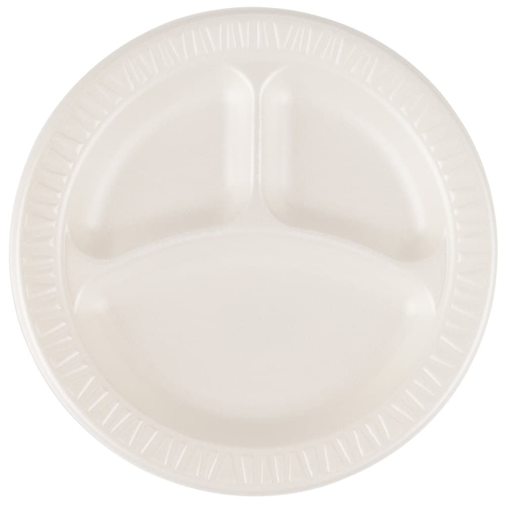 Dart 9CPHQR Quiet Classic 9" 3 Compartment Honey Laminated Round Foam Plate - Image 3