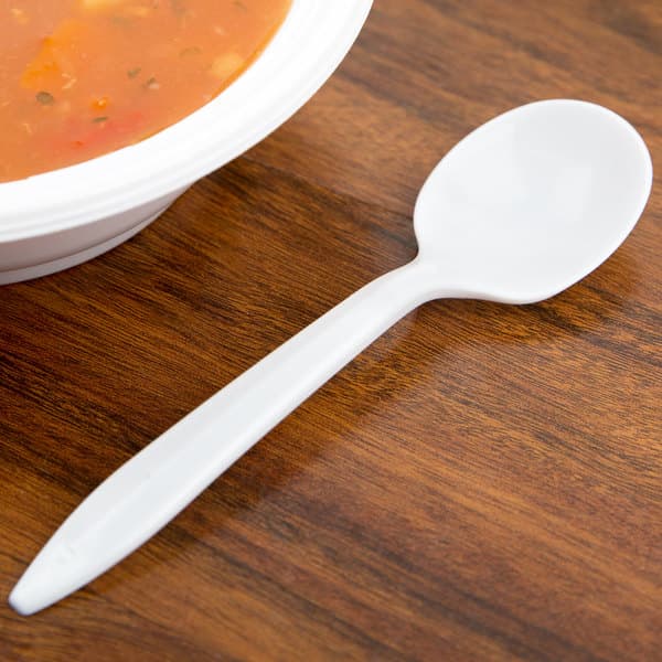 Dart SU6BW Medium Weight White Plastic Soup Spoon - Image 2