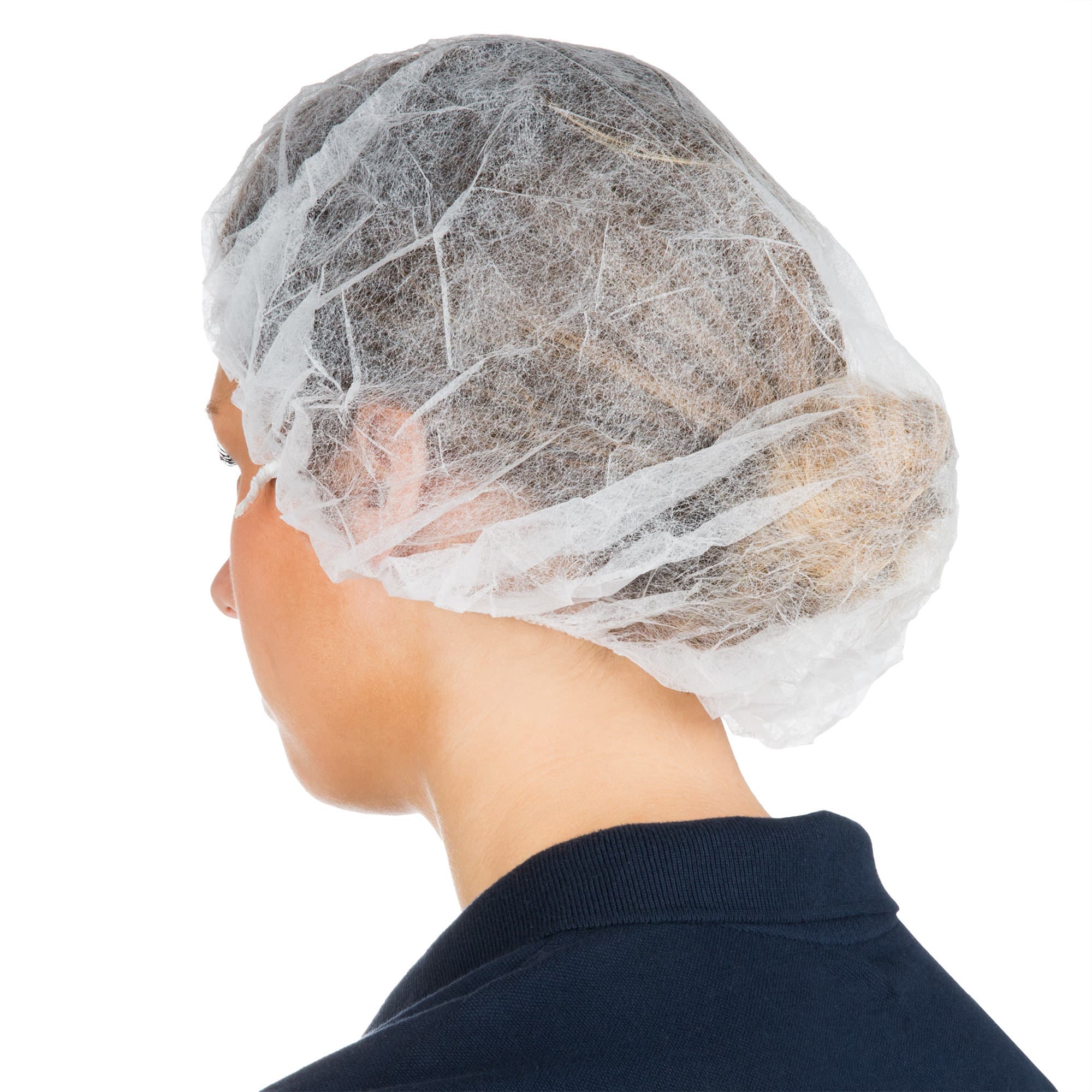 Emerald 24" White Disposable Polypropylene Bouffant Cap Hair Net - Image 3