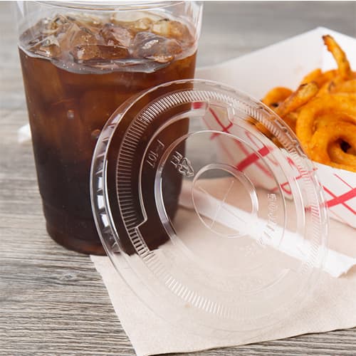 Ecopax 32 oz. Clear PET Flat Lid with Straw Slot - Image 3