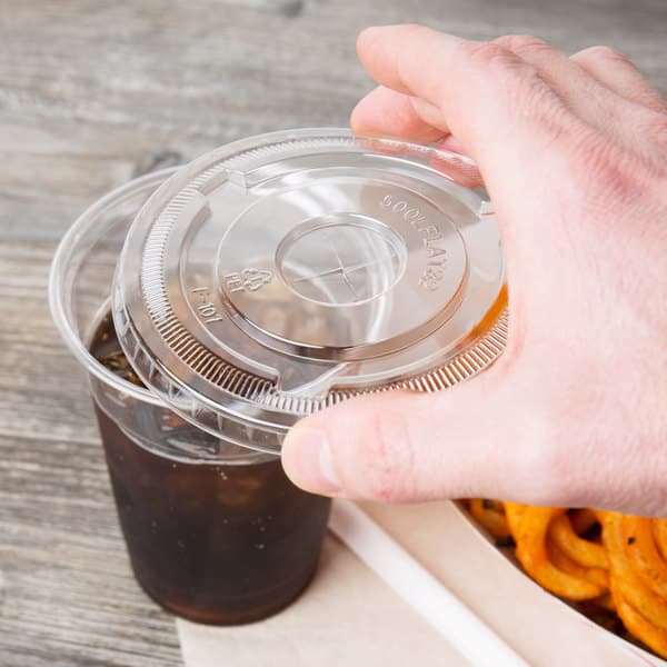 Ecopax 32 oz. Clear PET Flat Lid with Straw Slot - Image 4