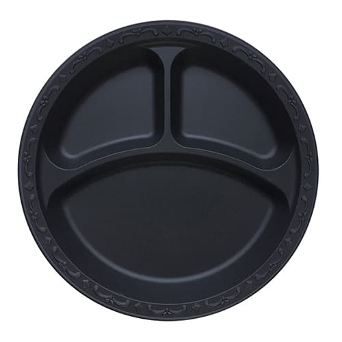 Ecopax 9" Pebble Plate MFPP Black 3-Compartment - Image 2