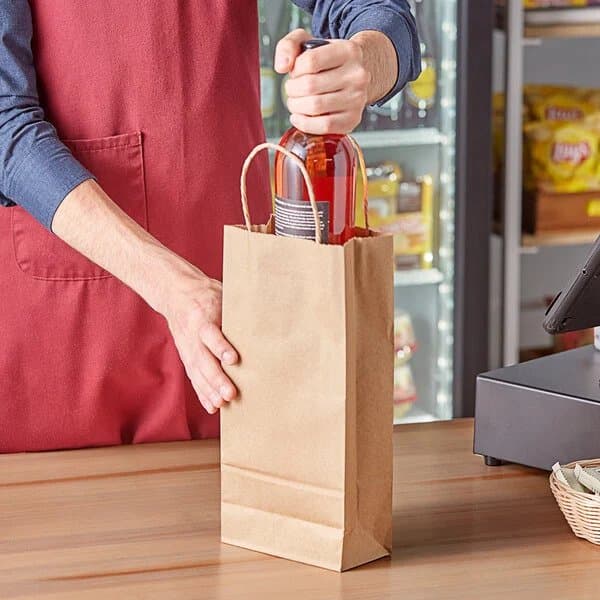 Vino Natural Kraft Paper Shopping Bag with Handles 5.25" x 3.25" x 13" - Image 2