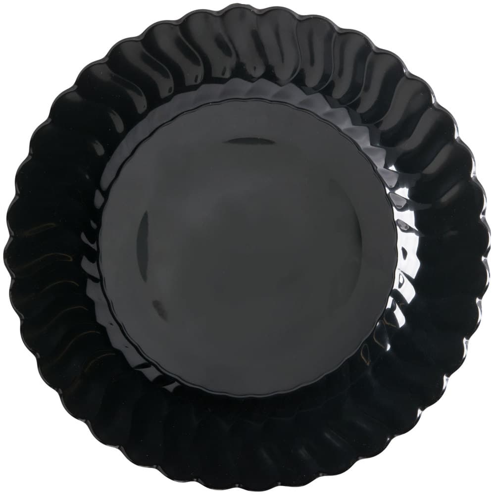 Fineline Flairware 210-BK 10.25" Black Scalloped Edge Plastic Plate - Image 2