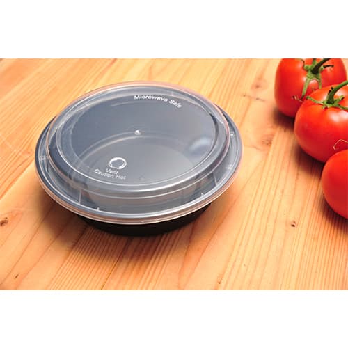 24 oz. Black 7 1/2" Round Microwavable Heavy Weight Container with Lid - Image 3