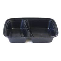Microwavable 30 oz. Black 8 3/4" x 6" x 2 3/4" 2-Compartment Rectangular Heavy Weight Container - Image 3
