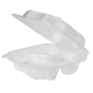 Genpak Clover 8.35” x 8.32” x 2.88 Large Hinged Three Compartment Container - Image 3