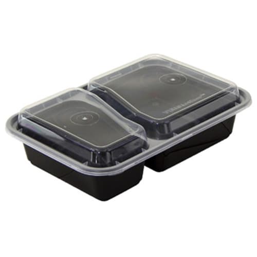 Microwavable 30 oz. Black 8 3/4" x 6" x 2 3/4" 2-Compartment Rectangular Heavy Weight Container - Image 4