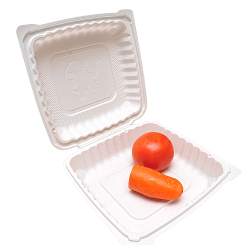 KPS 9" x 9" x 3" Microwavable MFPP White 1-Compartment Hinged Container - Image 2