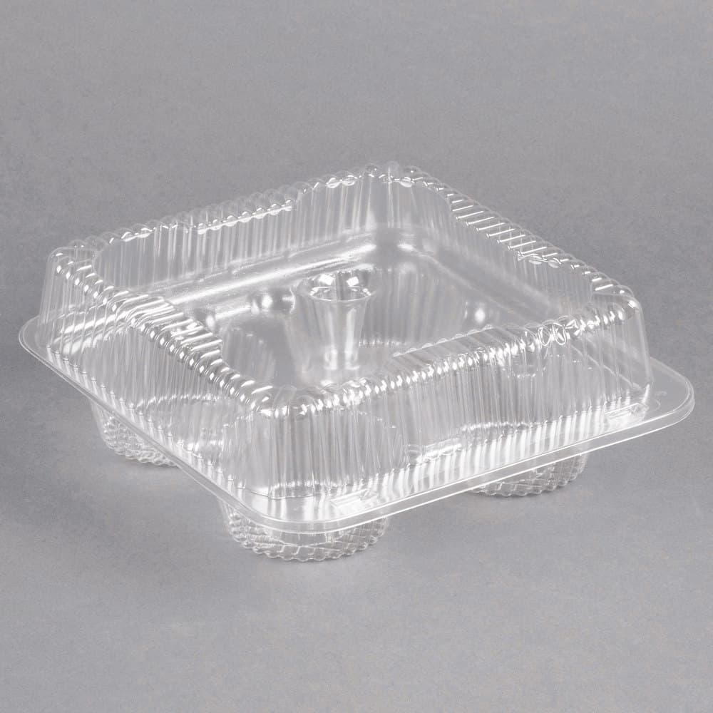 Polar Pak 4 Compartment Clear OPS Hinged Cupcake / Muffin Container - Image 3