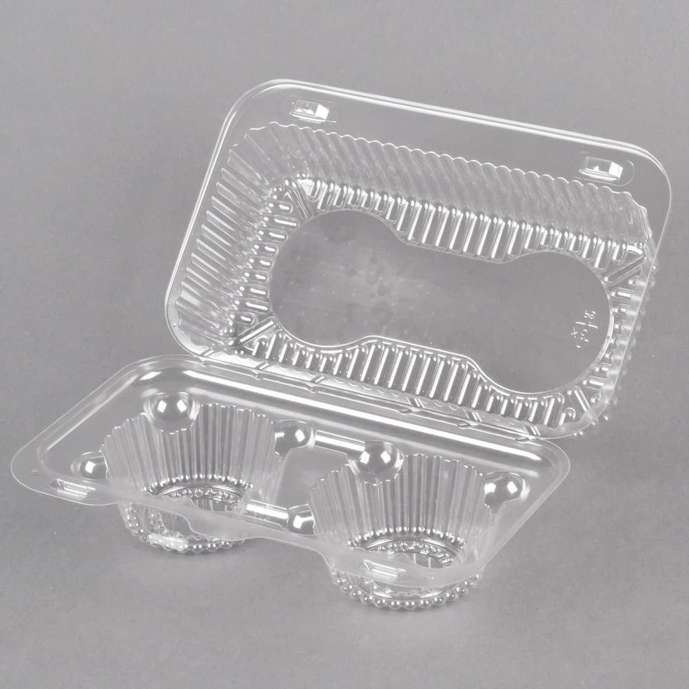Polar Pak 2 Compartment Hinged Clear Muffin Takeout Container - Image 5