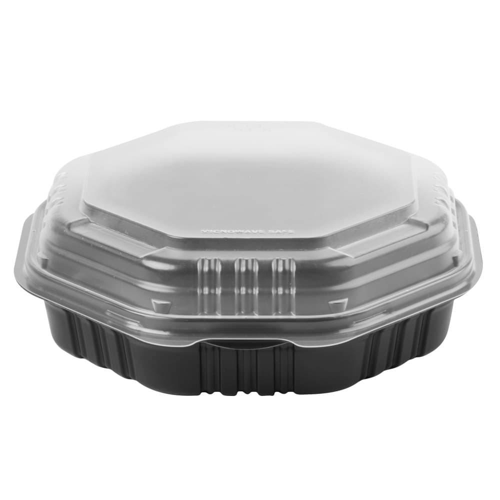 Dart Solo Creative Carryouts OctaView Supreme 9" Black Microwaveable Plastic Hinge Container - Image 2