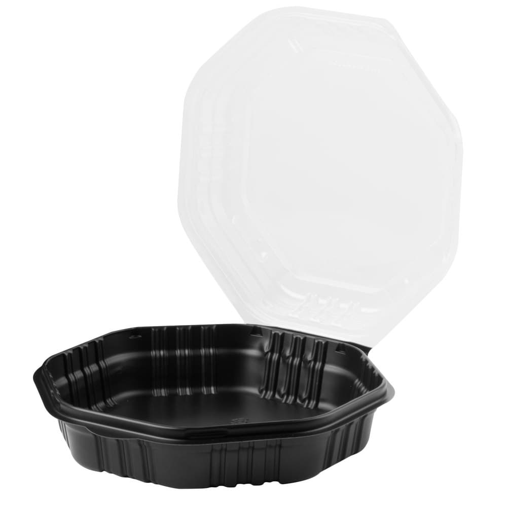 Dart Solo Creative Carryouts OctaView Supreme 9" Black Microwaveable Plastic Hinge Container - Image 3