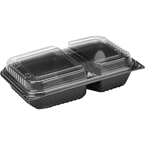 Solo Creative Carryouts Black/Clear 2-Compartment Dinner Box PS Plastic Hinge - Image 2