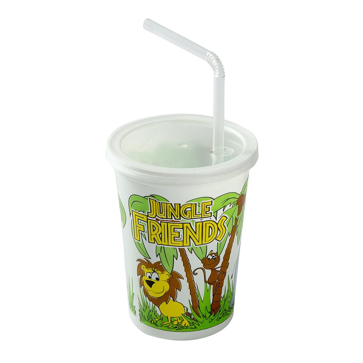 Amercare Royal 12 oz Jungle Theme Kids Cup Combo with Clear Lid and Flex Straw