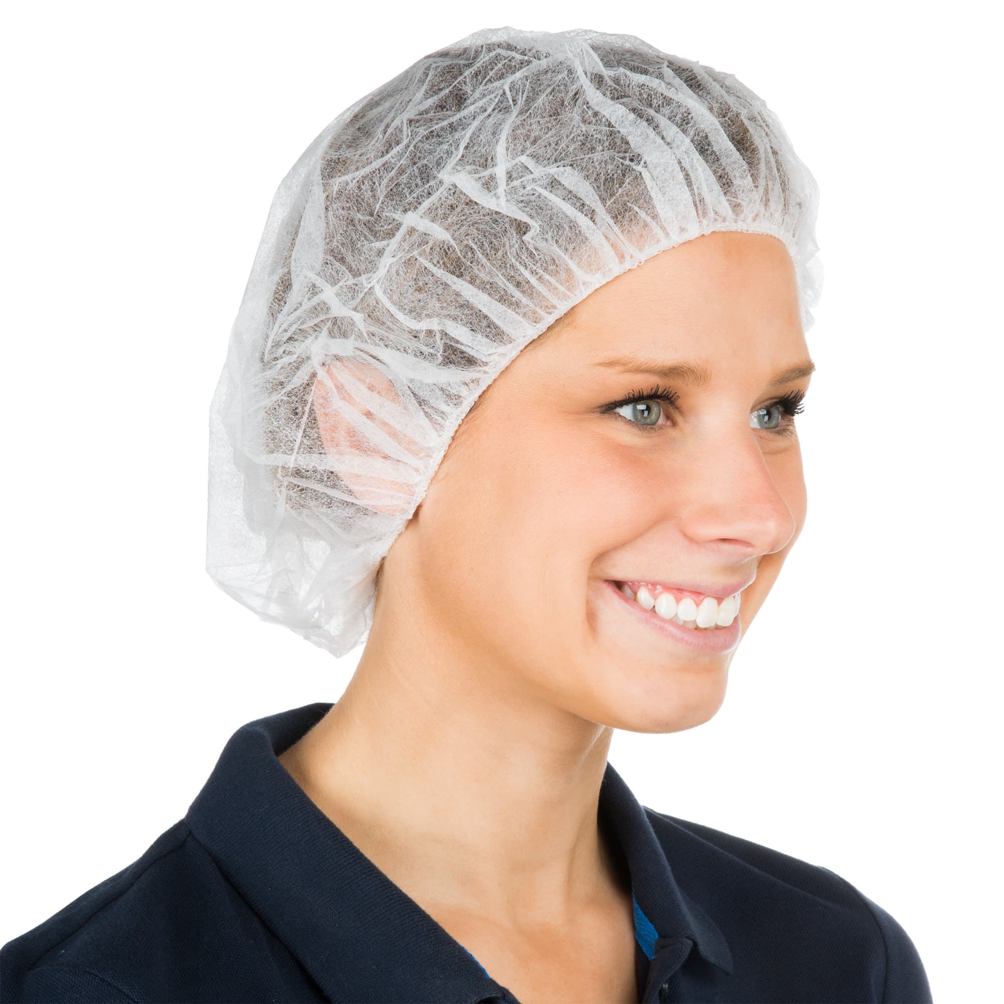 Emerald 24" White Disposable Polypropylene Bouffant Cap Hair Net