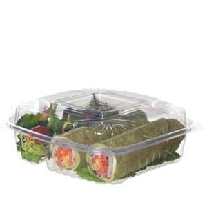 Eco Products 8" x 8" x 3" Clear Hinged Compostable 3-Compartment PLA Takeout Container