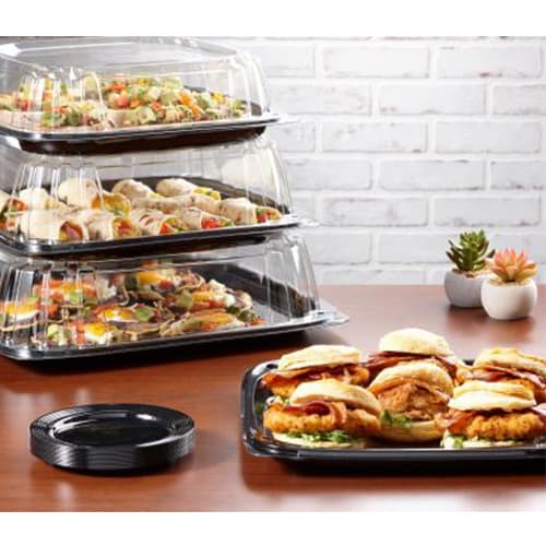 Sabert UltraStack 18" Square Disposable Deli Platter / Catering Tray with High Dome Lid