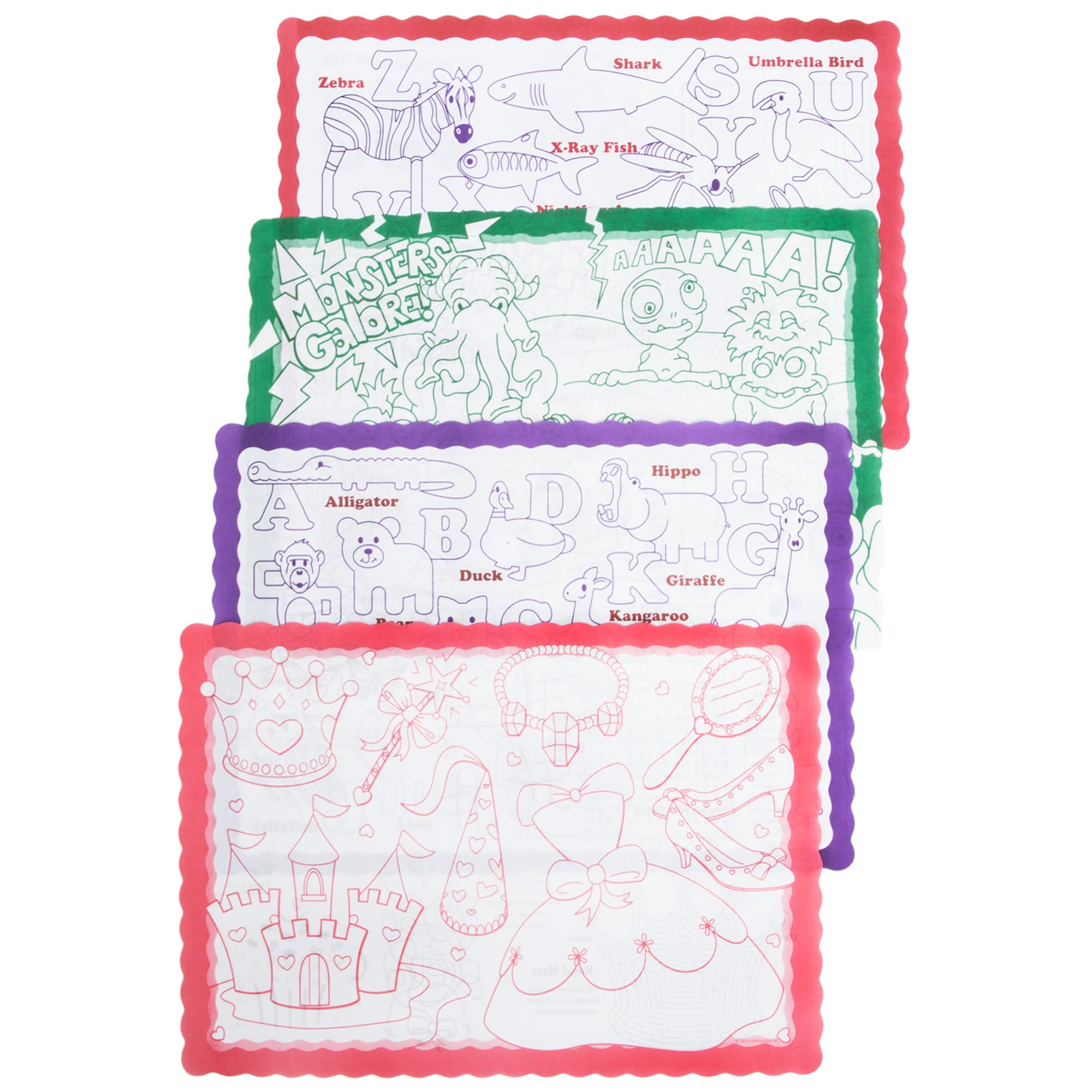 Hoffmaster 326190 10" x 14" Kids Color Me Double Sided Interactive Placemat Combo Pack with Crayons - Image 3